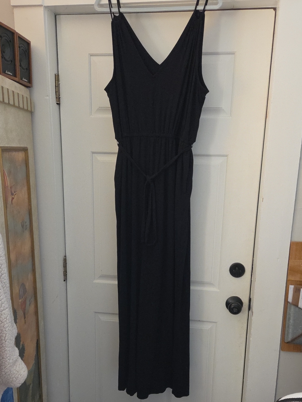 Old Navy Black Wide Leg V Neck Sleeveless Jumpsuit Tie Waist XL Tall